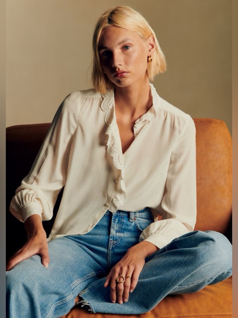 Sézane Chlo Shirt in Ecru Guipure lace blouse size EUR34